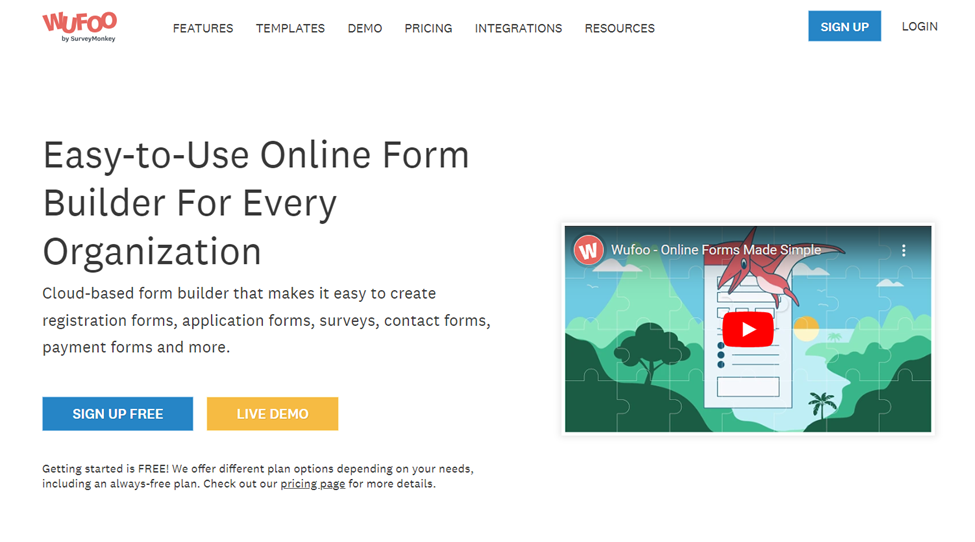 Landing Page of Wufoo