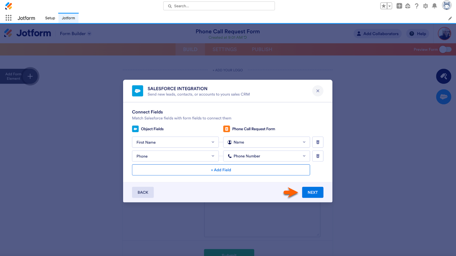 Matching the Fields Manually and Clicking on Next