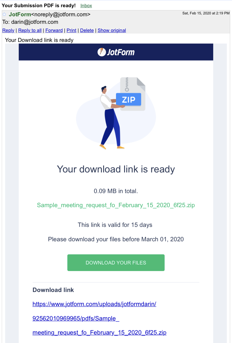 PDF Submissions Sent to an Email in a ZIP File