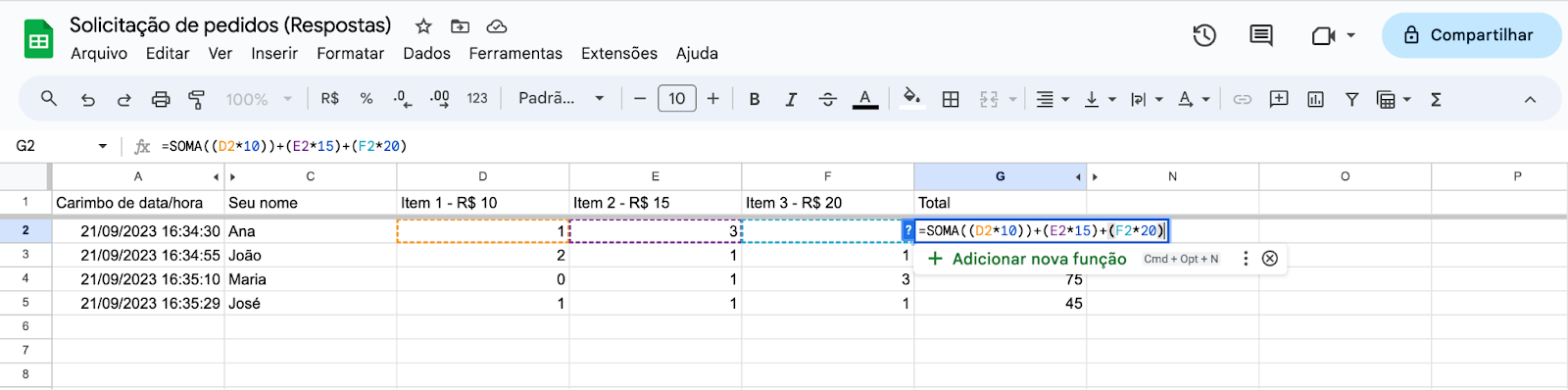 Como adicionar campos calculados no Formulários Google Image-1