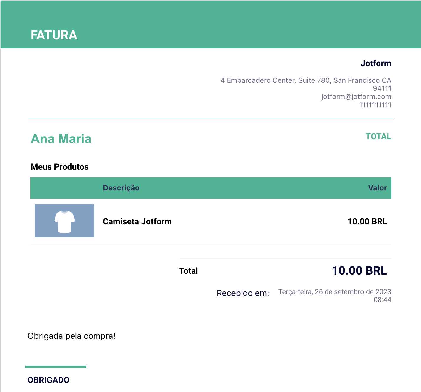 Ferramenta de geração de faturas da Jotform