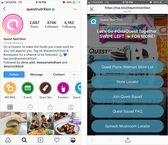 Interface de utilizador do Tap Bio