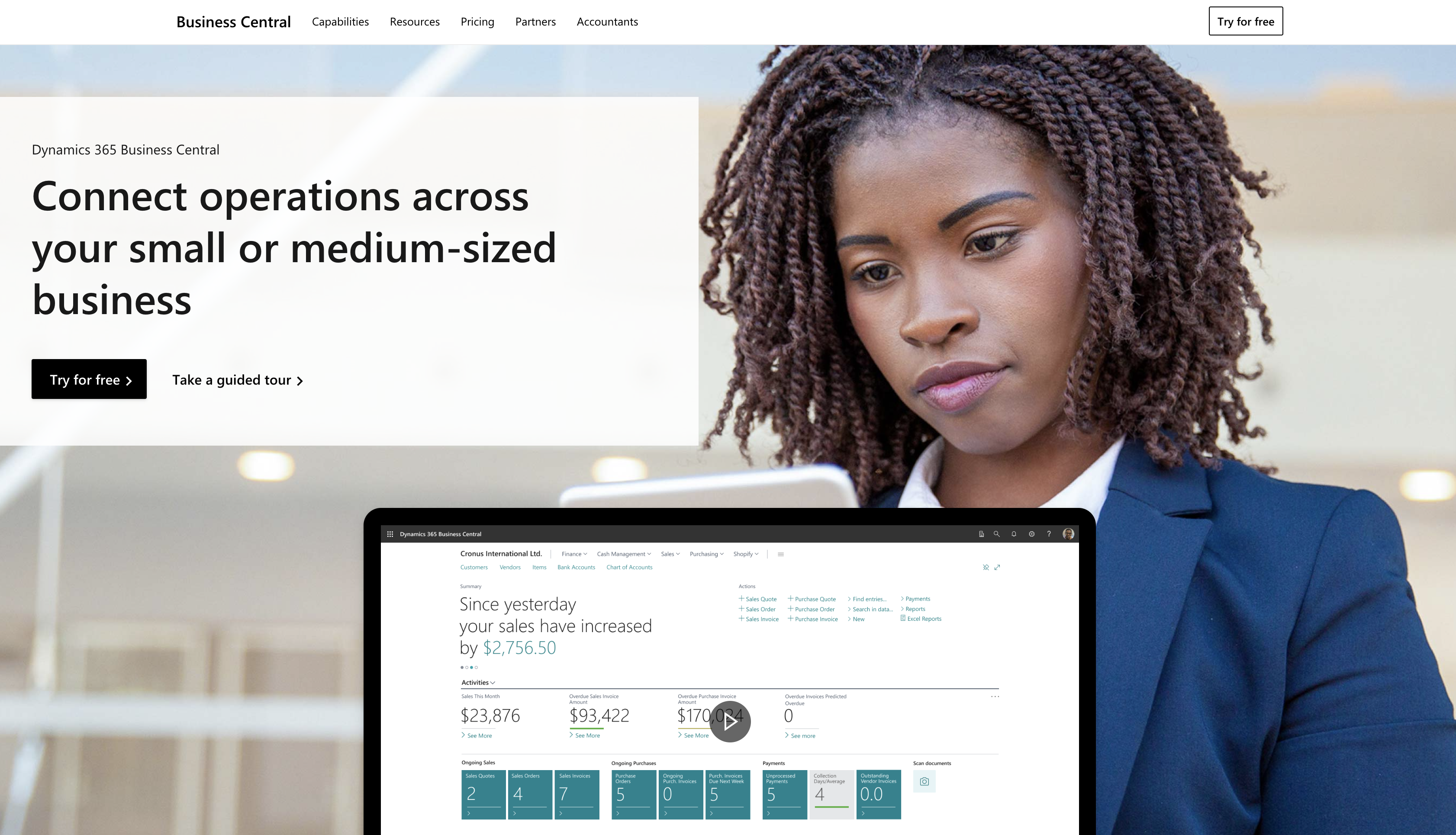 Microsoft Dynamics 365 Business Central Landing Page