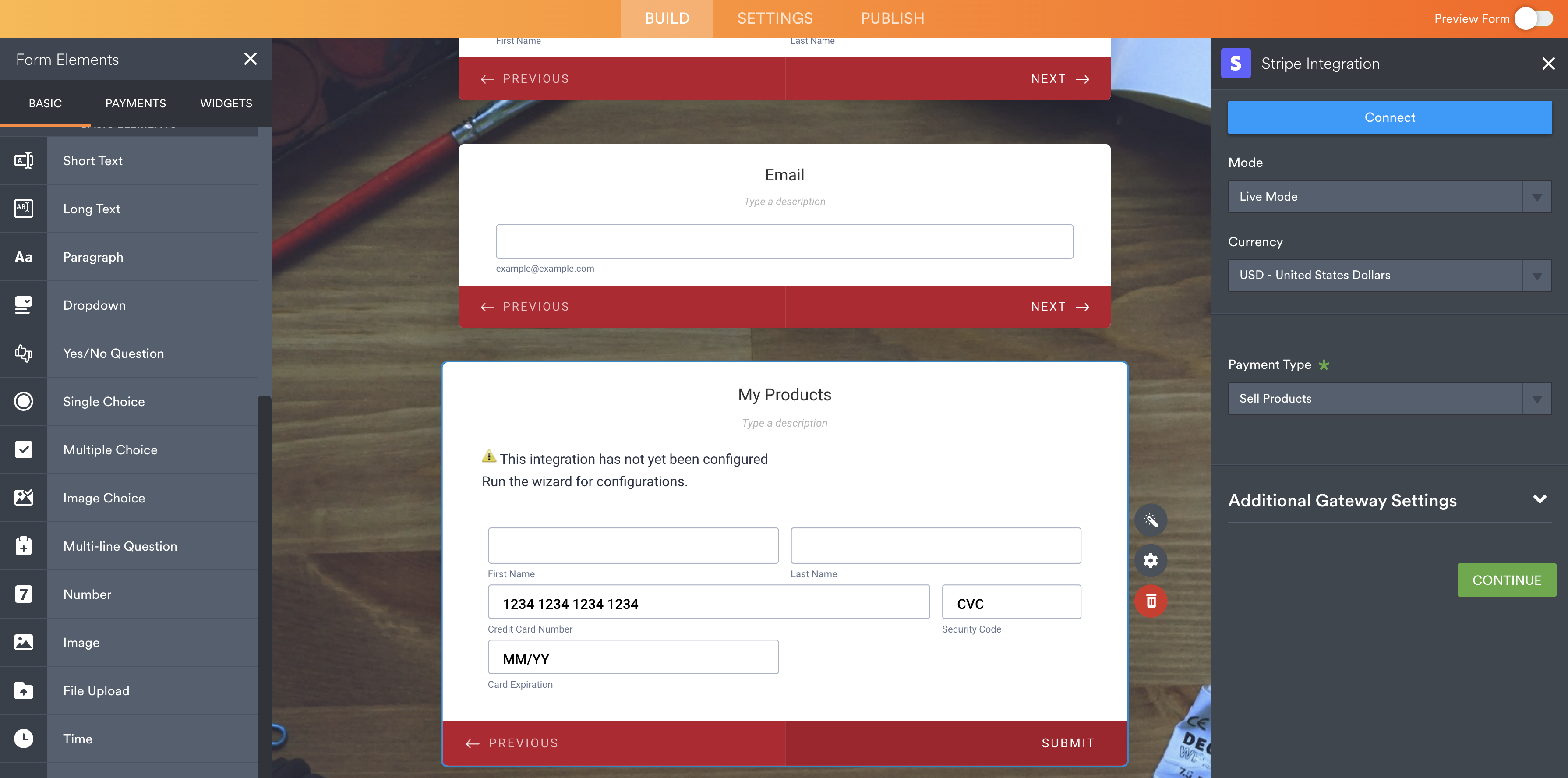 Connecting to Stripe Integration in the Jotform Form Builder