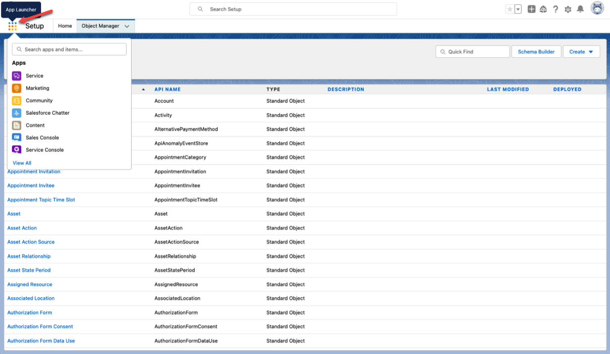 View of Salesforce Homepage Clicking on App Launcher