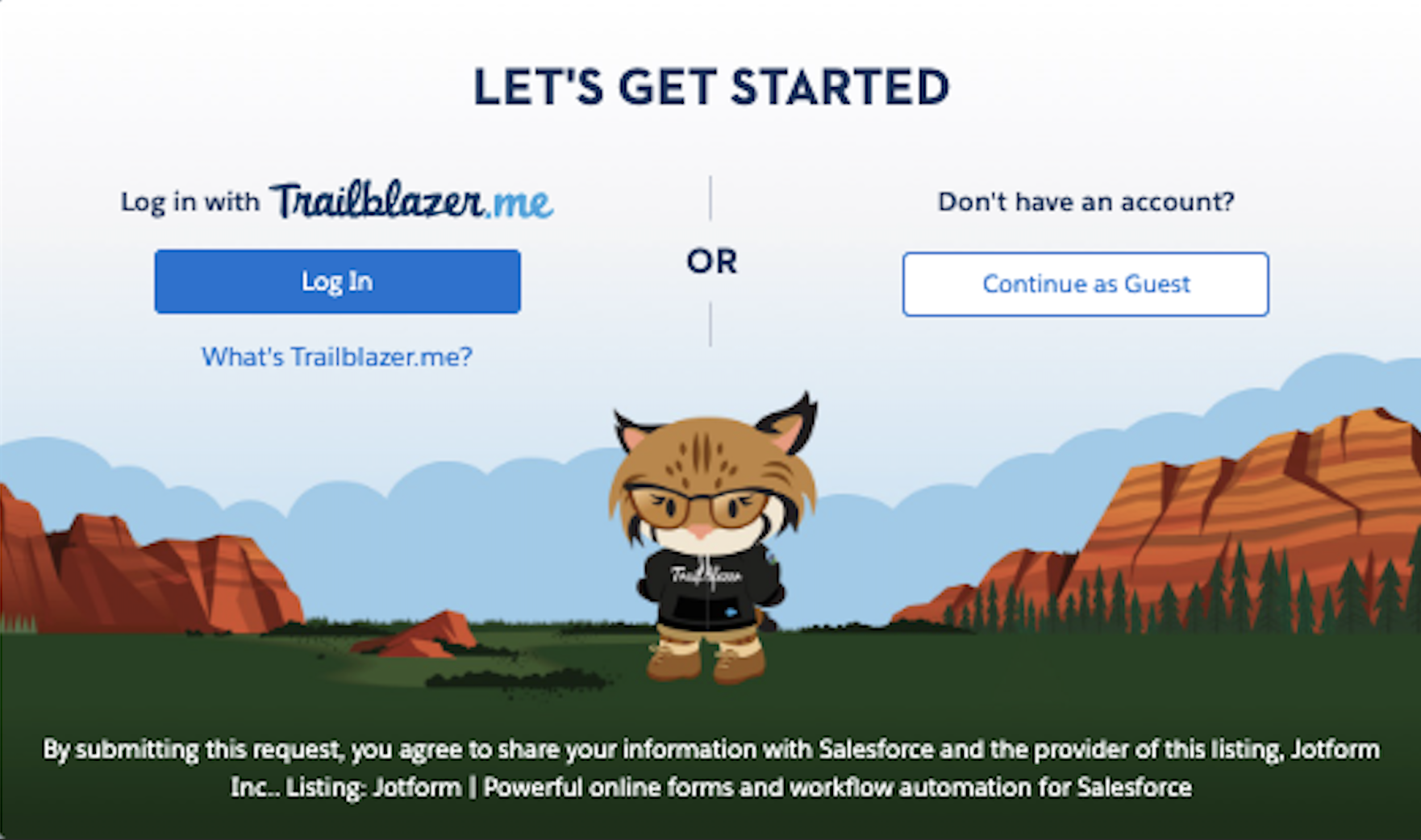 Image showing a prompt to sign in with Salesforce or Trailblazer account