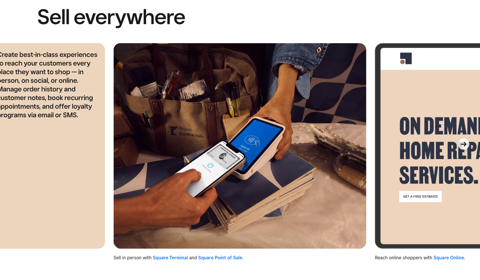 landing page of sqaure