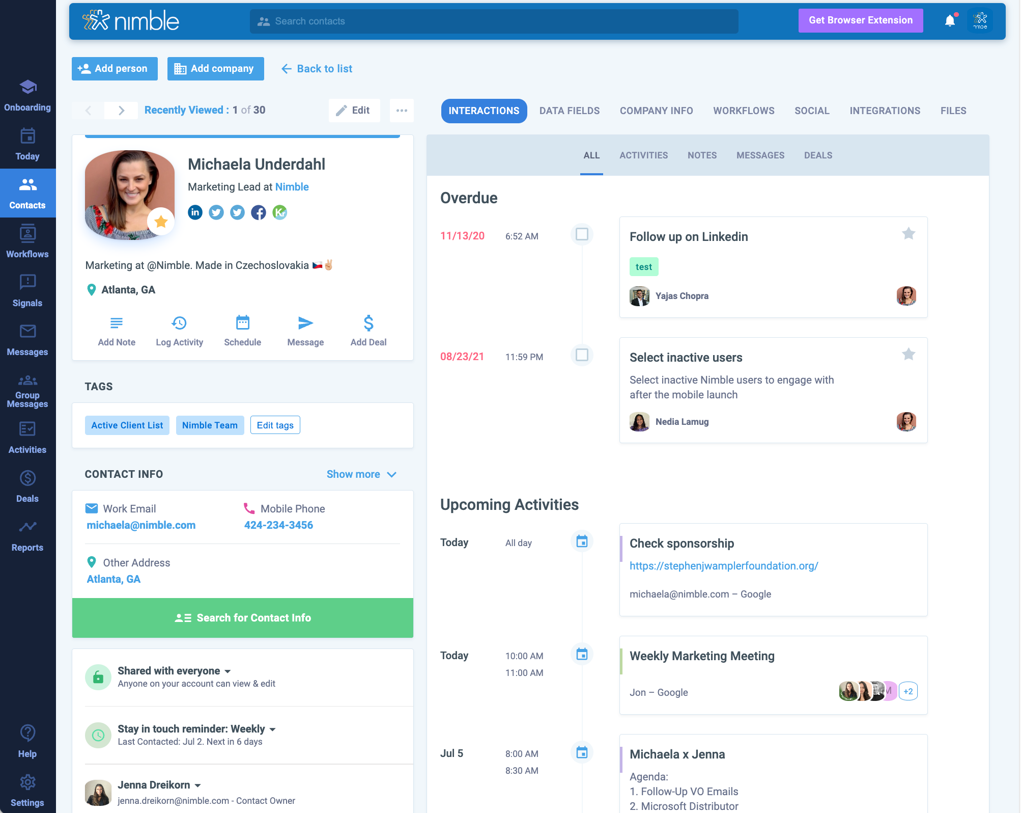 user interface of nimble crm