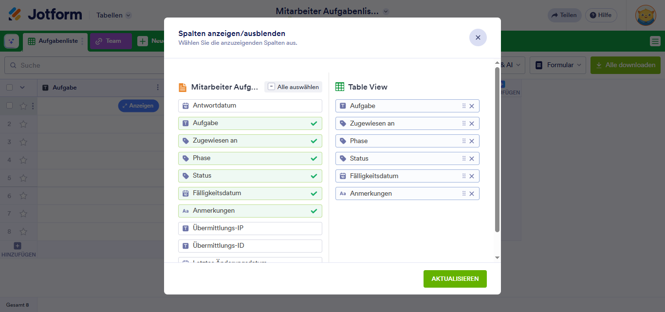 Wie Sie Spalten in Jotform Tabellen hinzufügen und organisieren Image-8