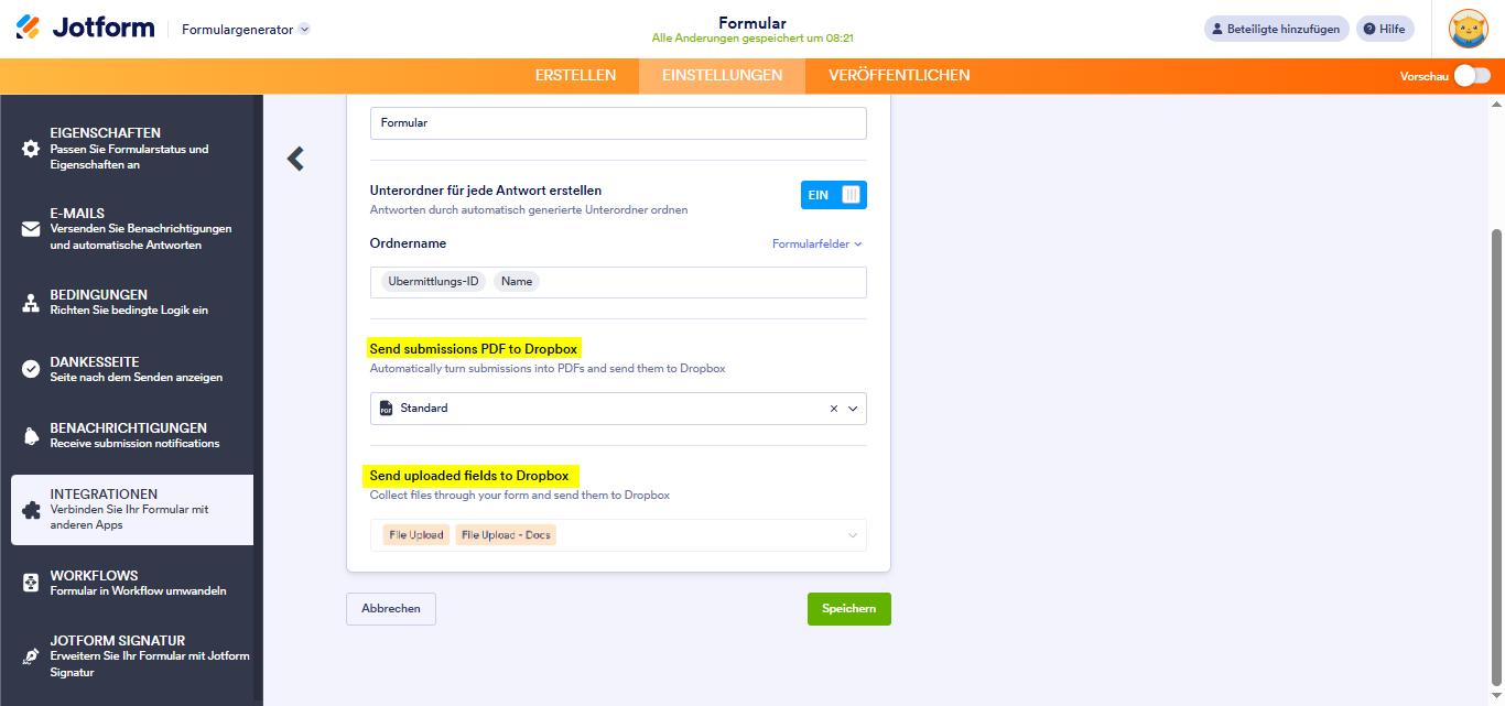 Mit Jotform zu Dropbox hochladen Image-5