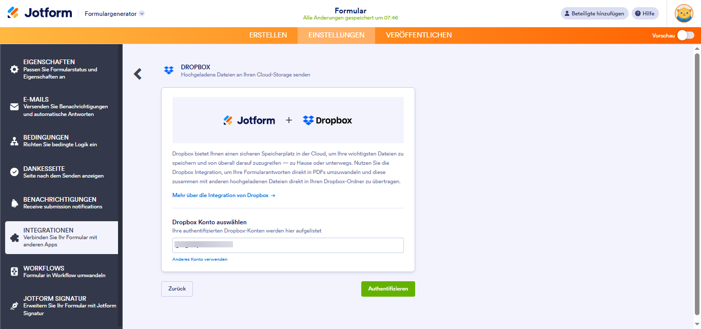 Mit Jotform zu Dropbox hochladen Image-2