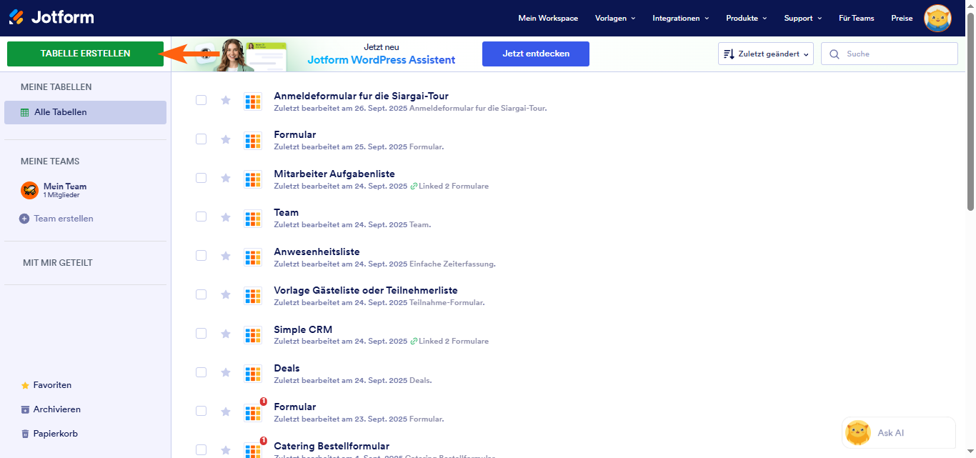 Wie Sie eine leere Tabelle in Jotform Tabellen erstellen Image-1