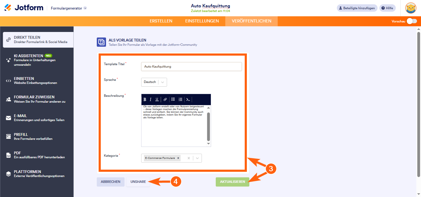 Teilen eines Formulars in der Galerie Vorlagen für Online-Formulare Image-5