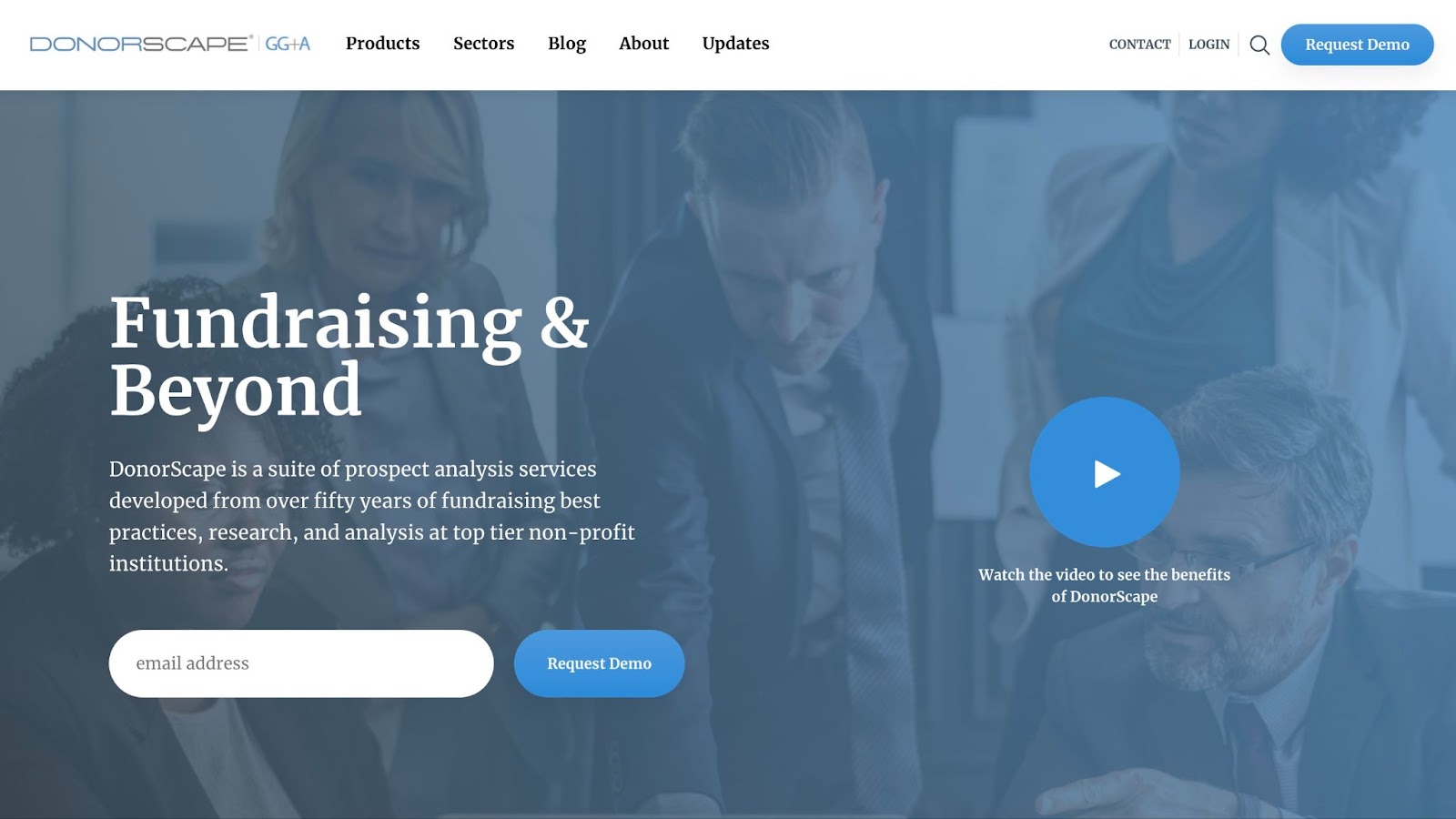 landing page of donorscape