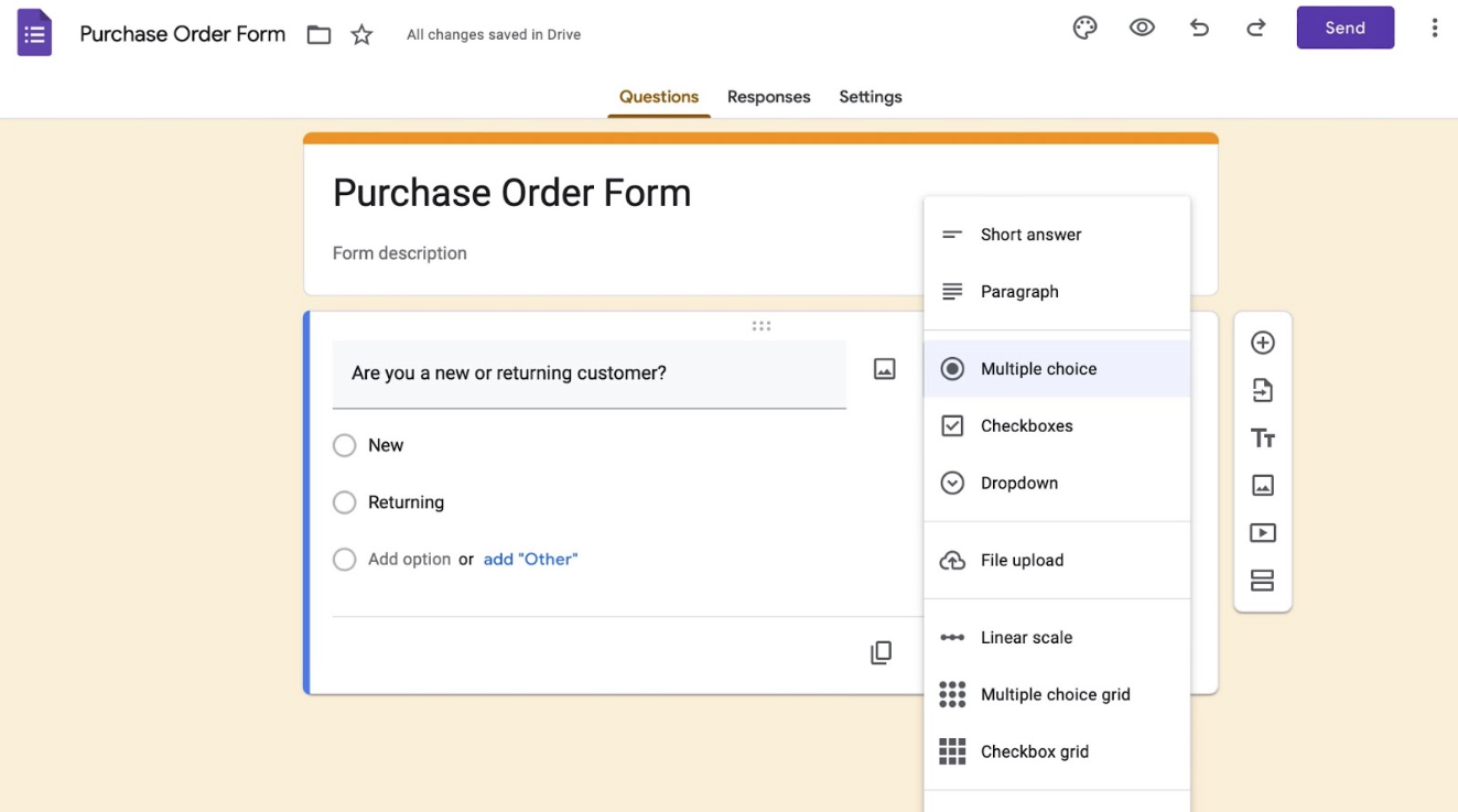 Como criar uma ordem de compra no Formulários Google Image-3