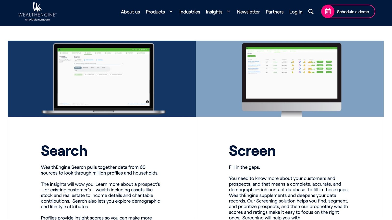 landing page of wealthengine