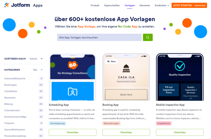 Veröffentlichen Sie Ihre App noch heute mit mehr als 200 kostenlosen Appvorlagen von Jotform Image-1