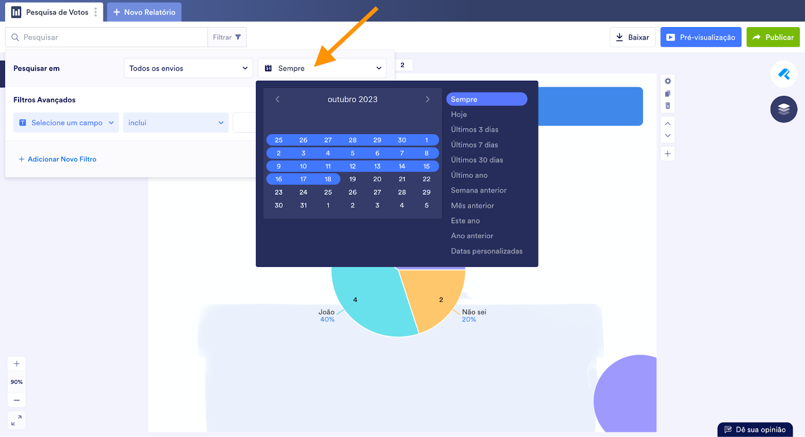 Filtrando respostas de acordo com a data no Criador de Relatórios Jotform