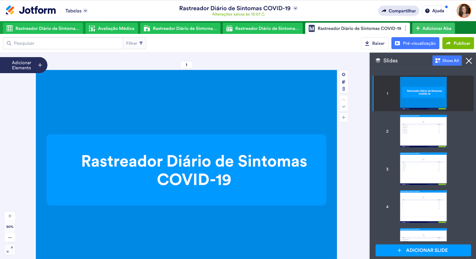 Captura de tela da Visualização em Relatório