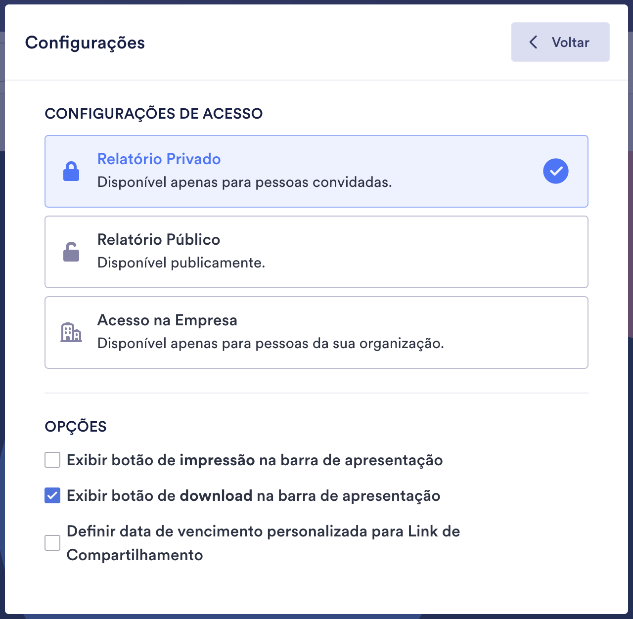 Alterando as Configurações de Acesso do relatório no Criador de Relatórios Jotform