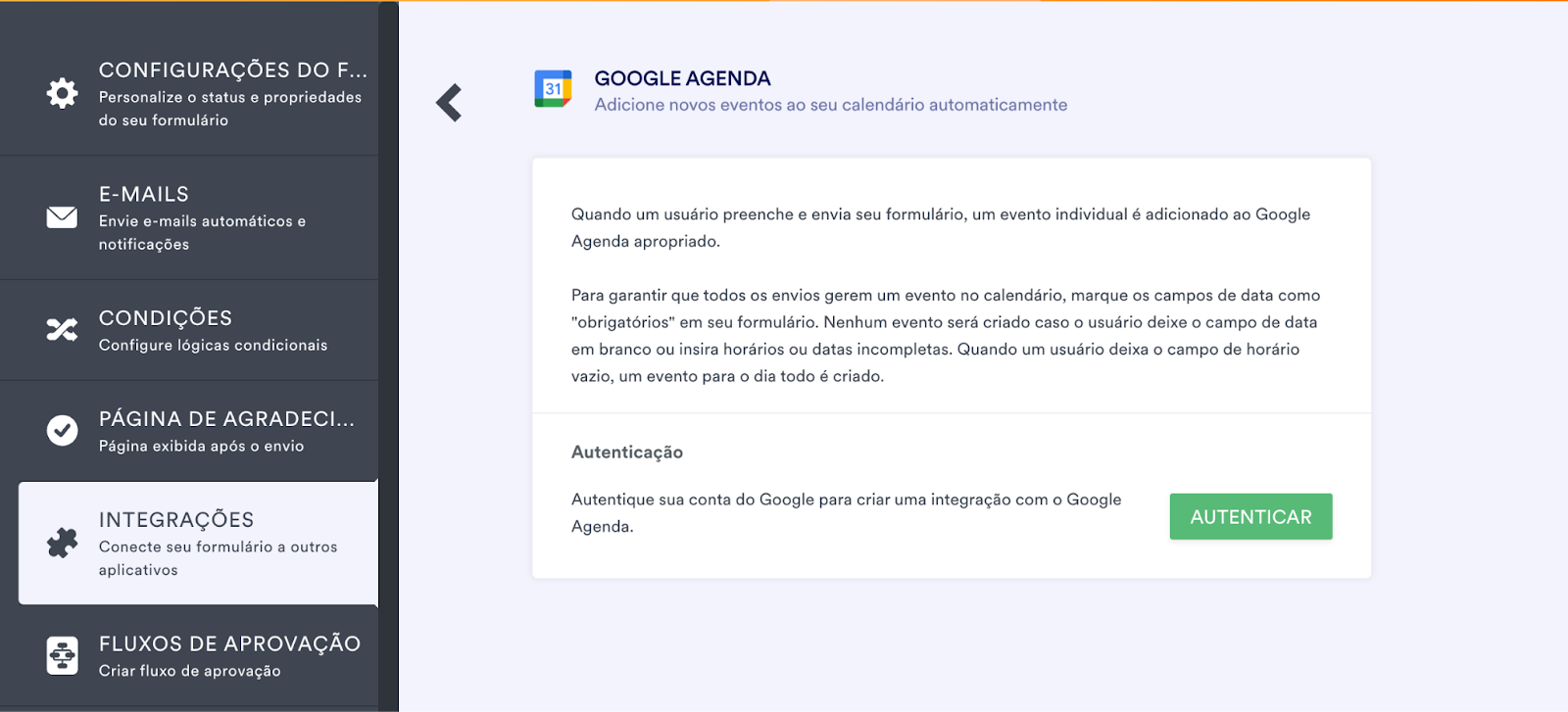 Integração ao Google Agenda