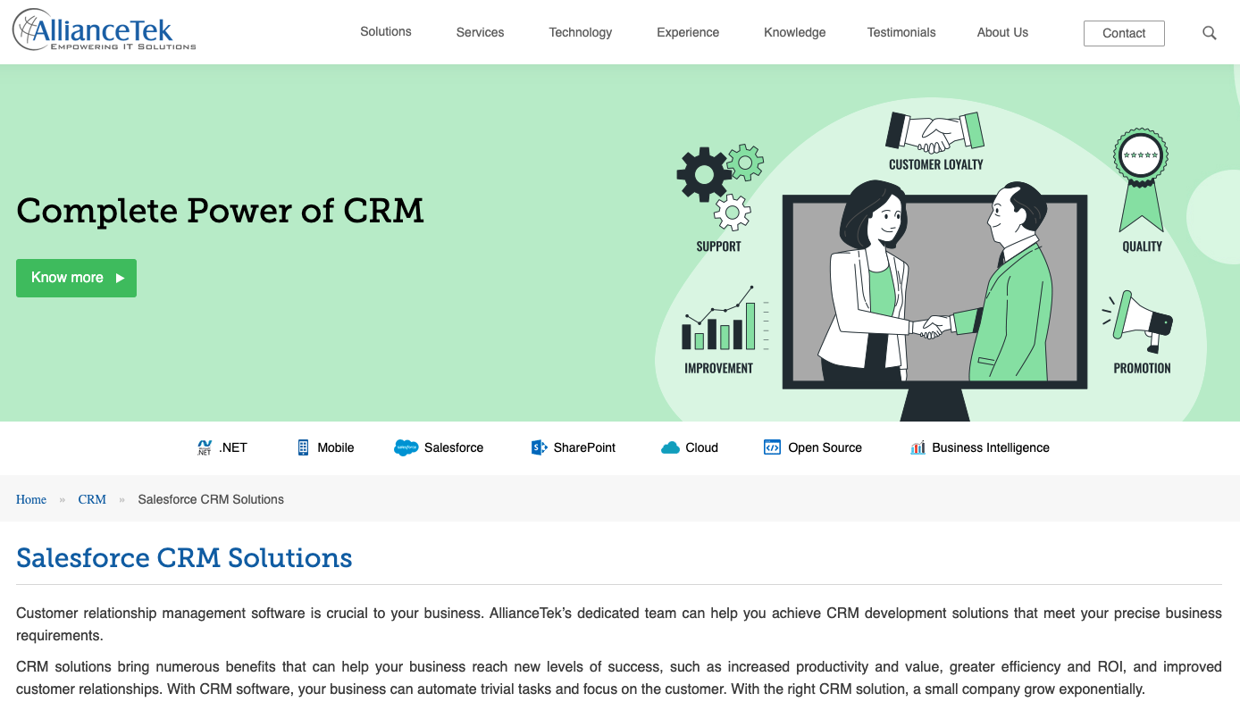 AllianceTek Salesforce CRM Solutions Page