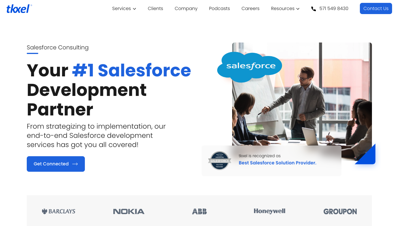 Salesforce Consulting Services Landing Page of Tkxel