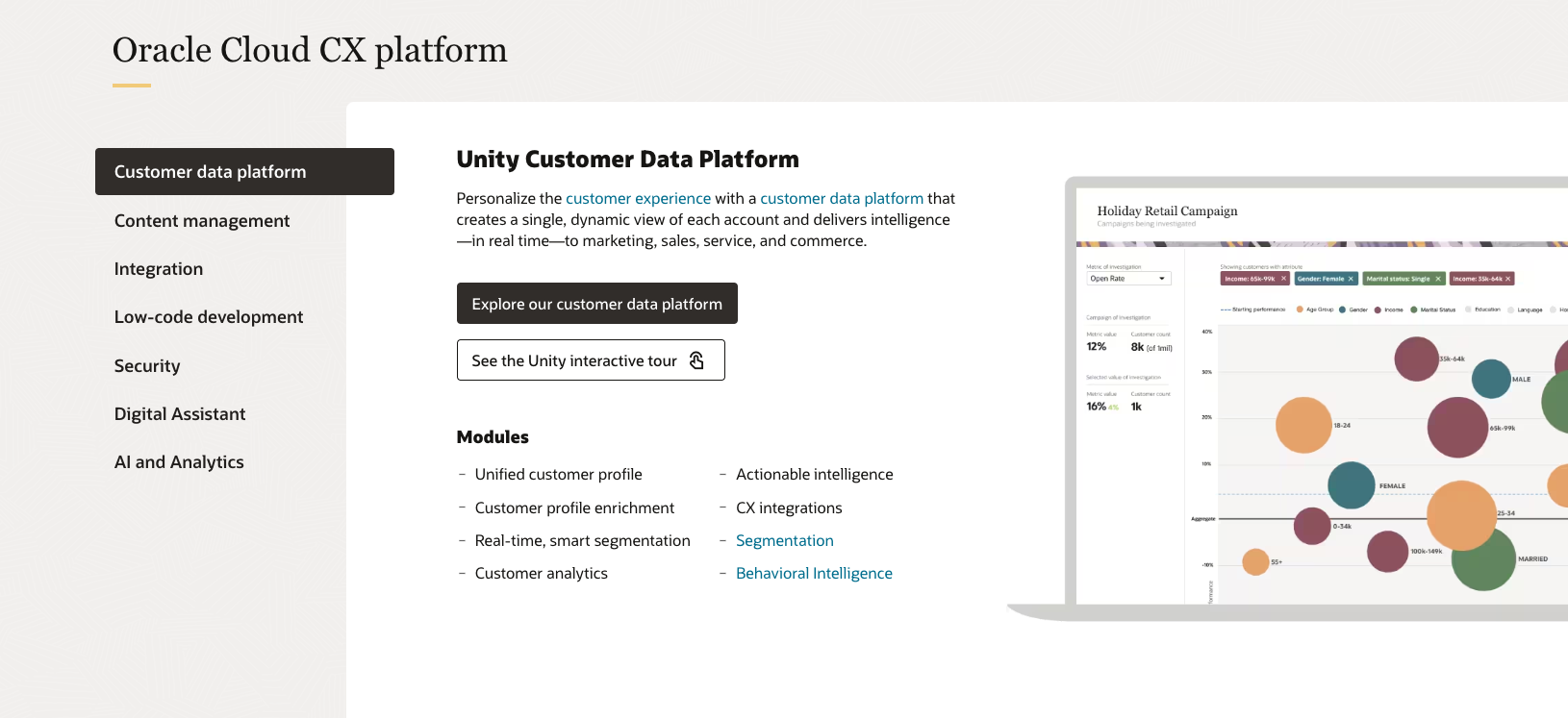landing page of oracle cloud cx platform