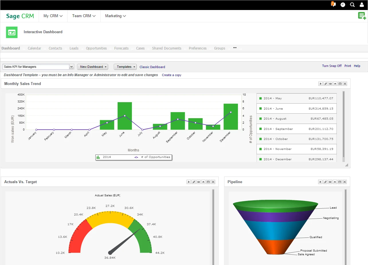 user interface of sage crm