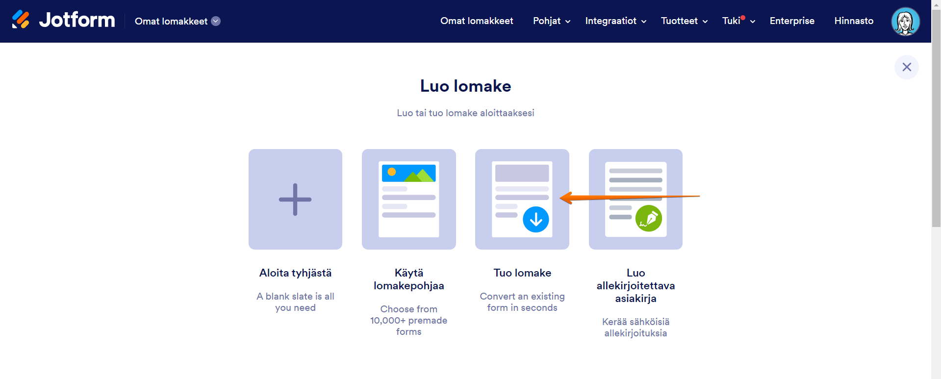 Miten tuoda lomakkeita Typeformista Jotformiin Image-2