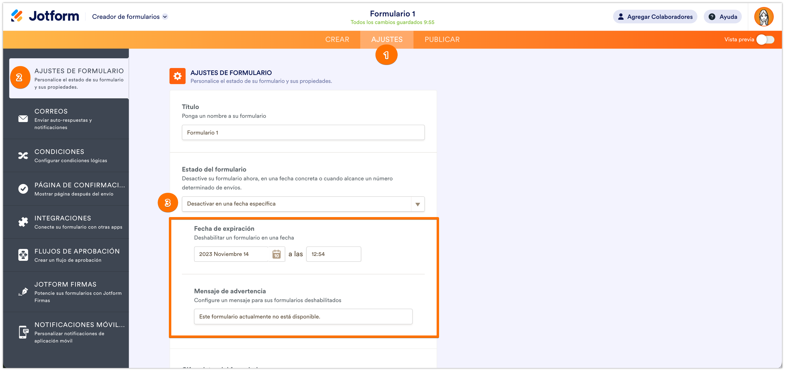 Cómo añadir tiempo y límites de respuesta a los formularios Image-2