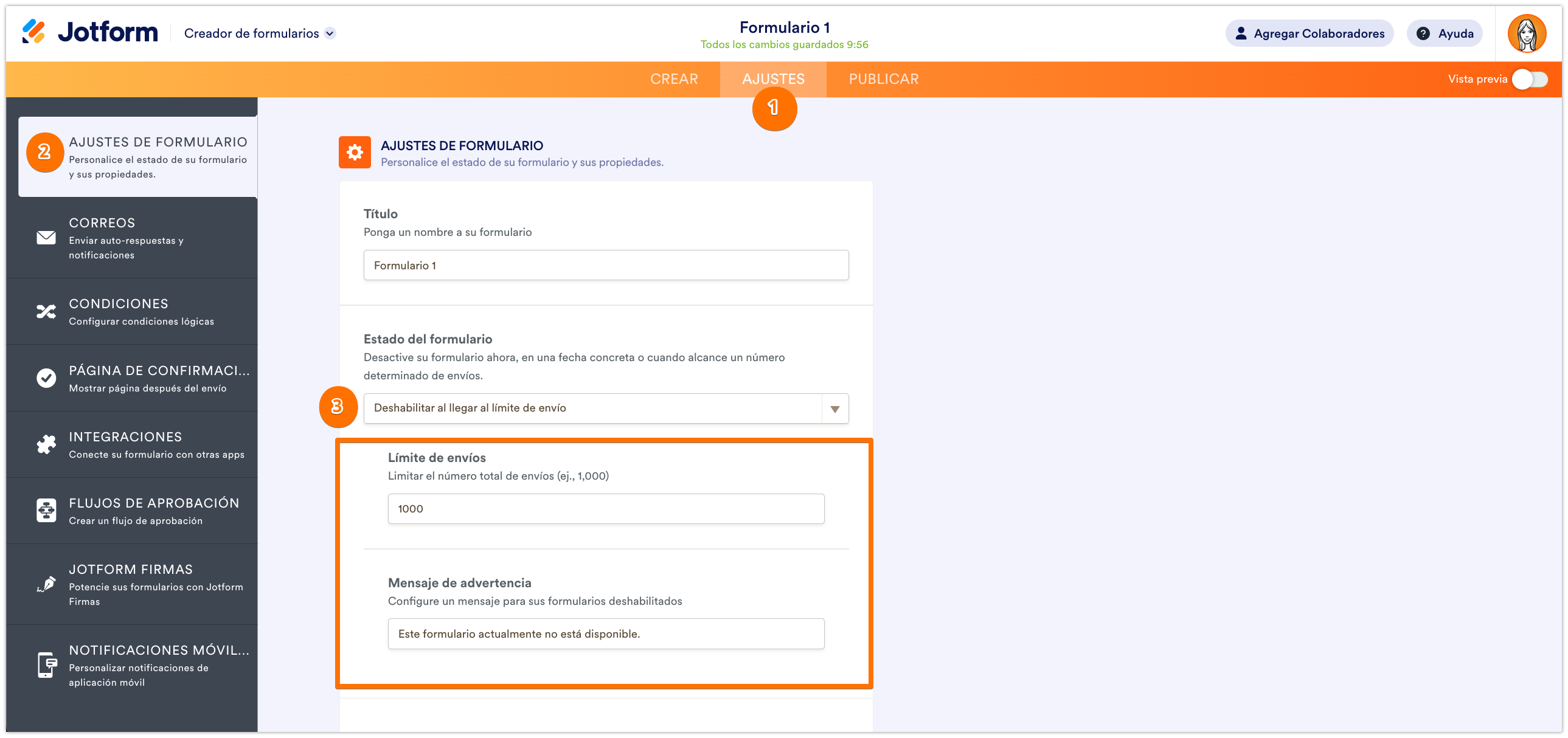 Cómo añadir tiempo y límites de respuesta a los formularios Image-3