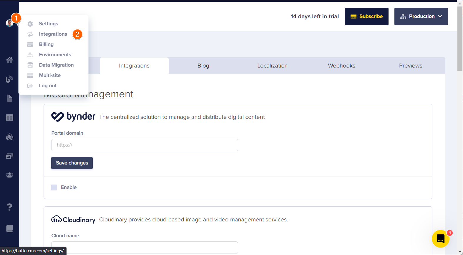 Integrations section of ButterCMS page