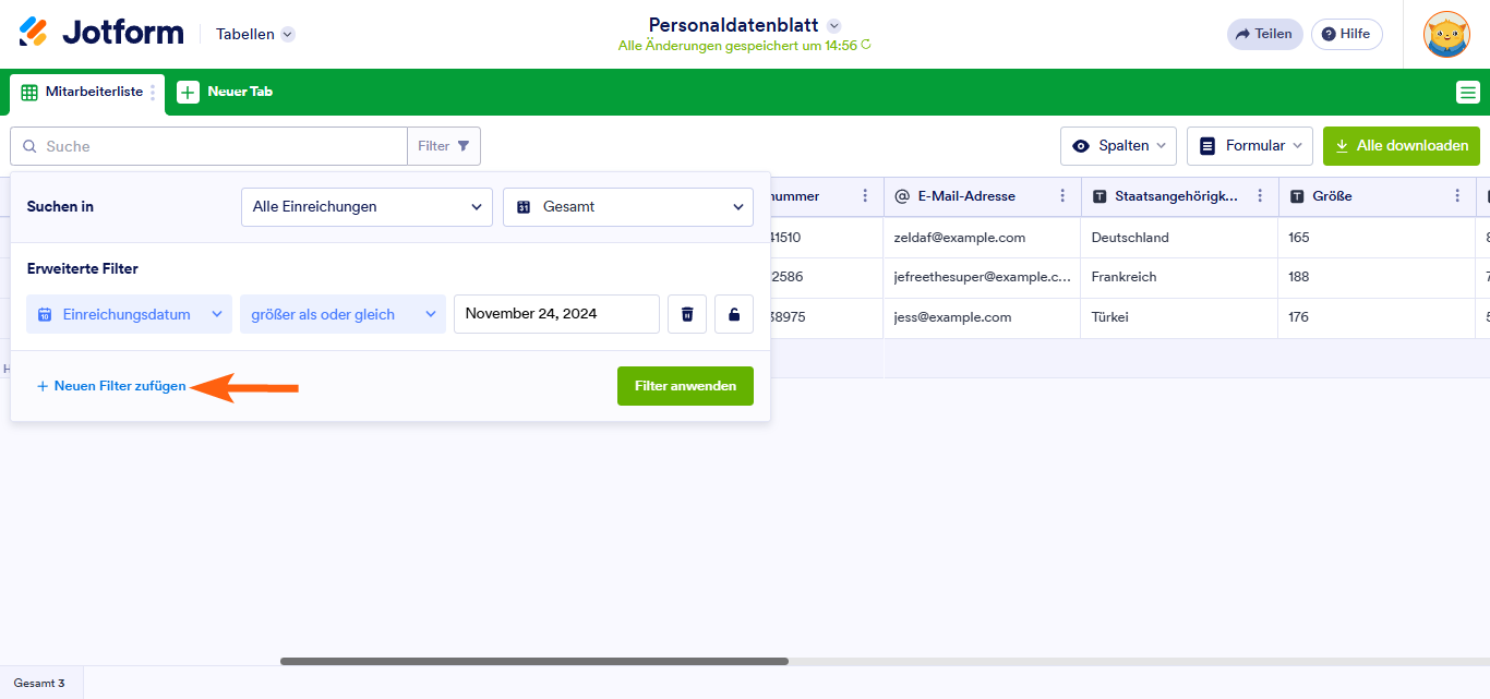 Wie Sie Einträge in Jotform Tabellen filtern Image-8