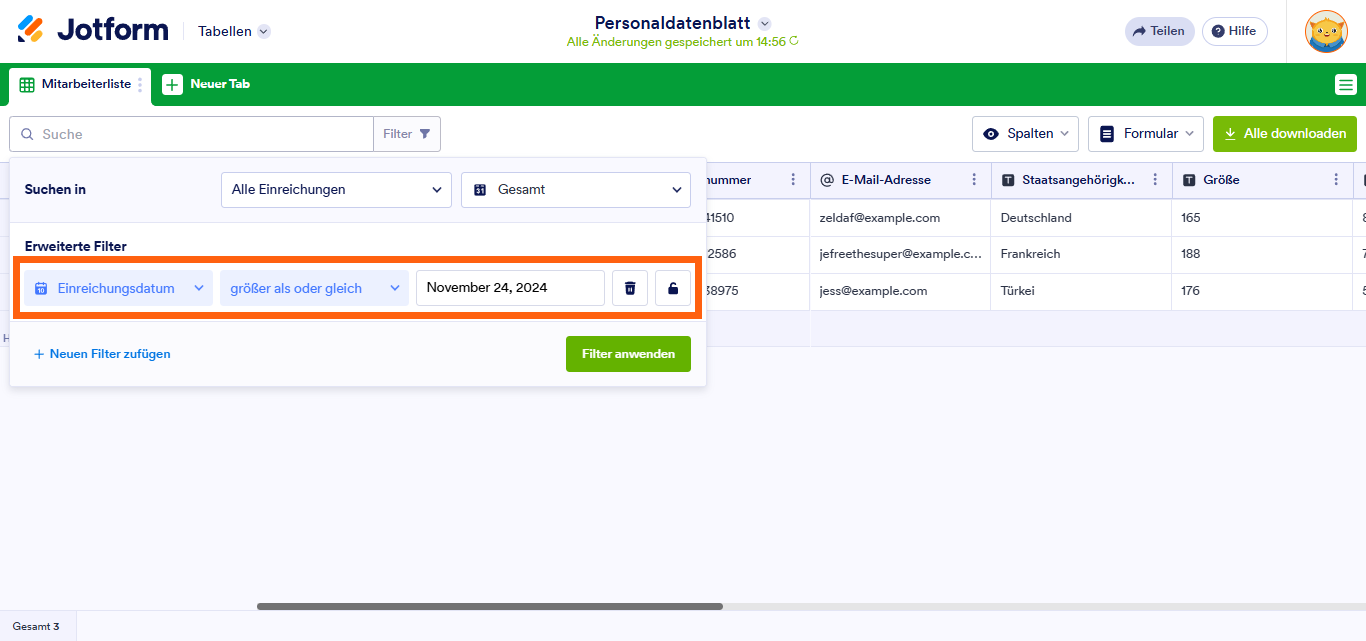 Wie Sie Einträge in Jotform Tabellen filtern Image-7