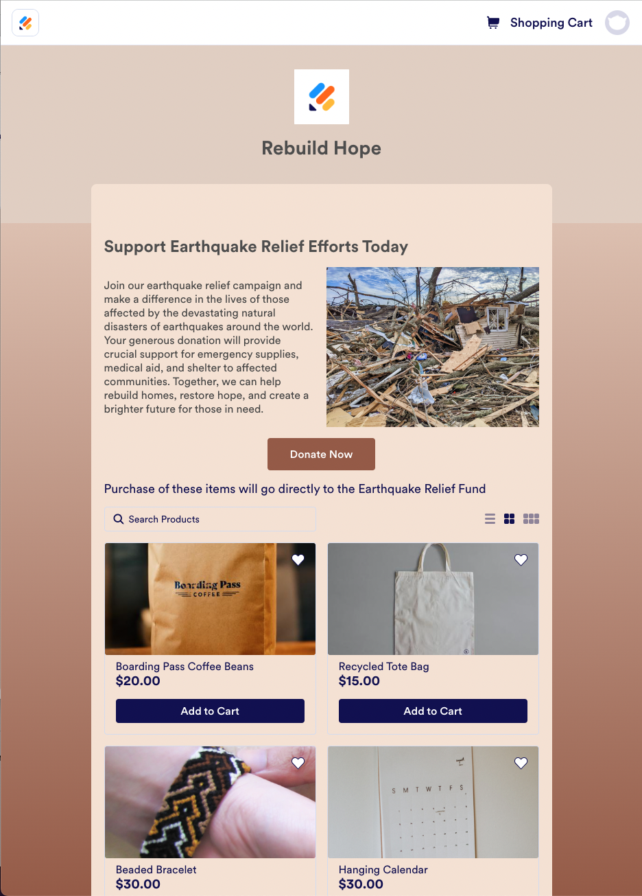 Rebuild Hope Form with the Donation Box Element on Jotform Store Builder