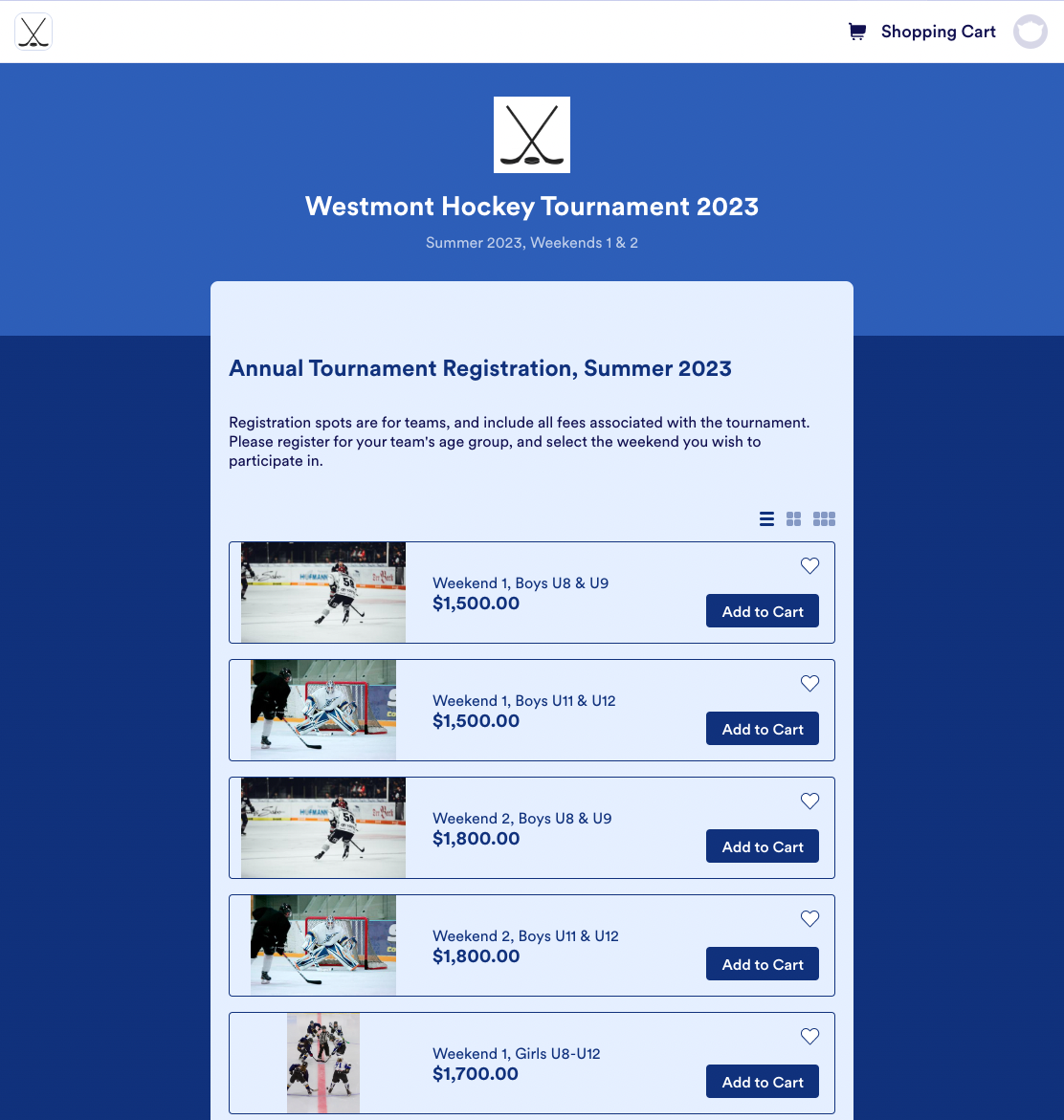 Westmont Hockey Tournament 2023 Form in Jotform Store Builder