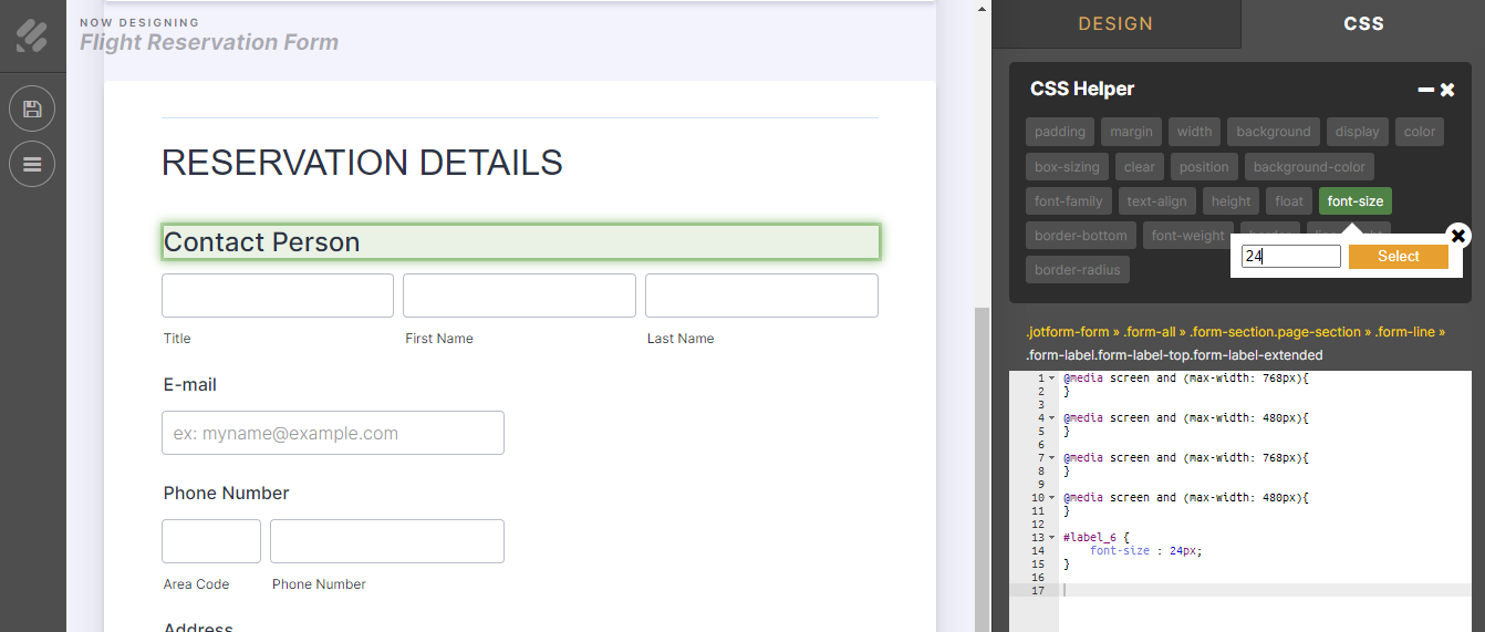 Clicking on Color and Font Size Buttons in CSS Helper