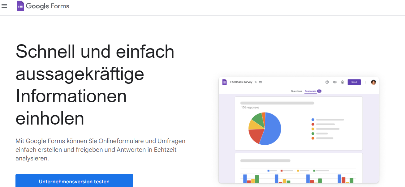 Bild der Übersicht der Google Formulare Seite