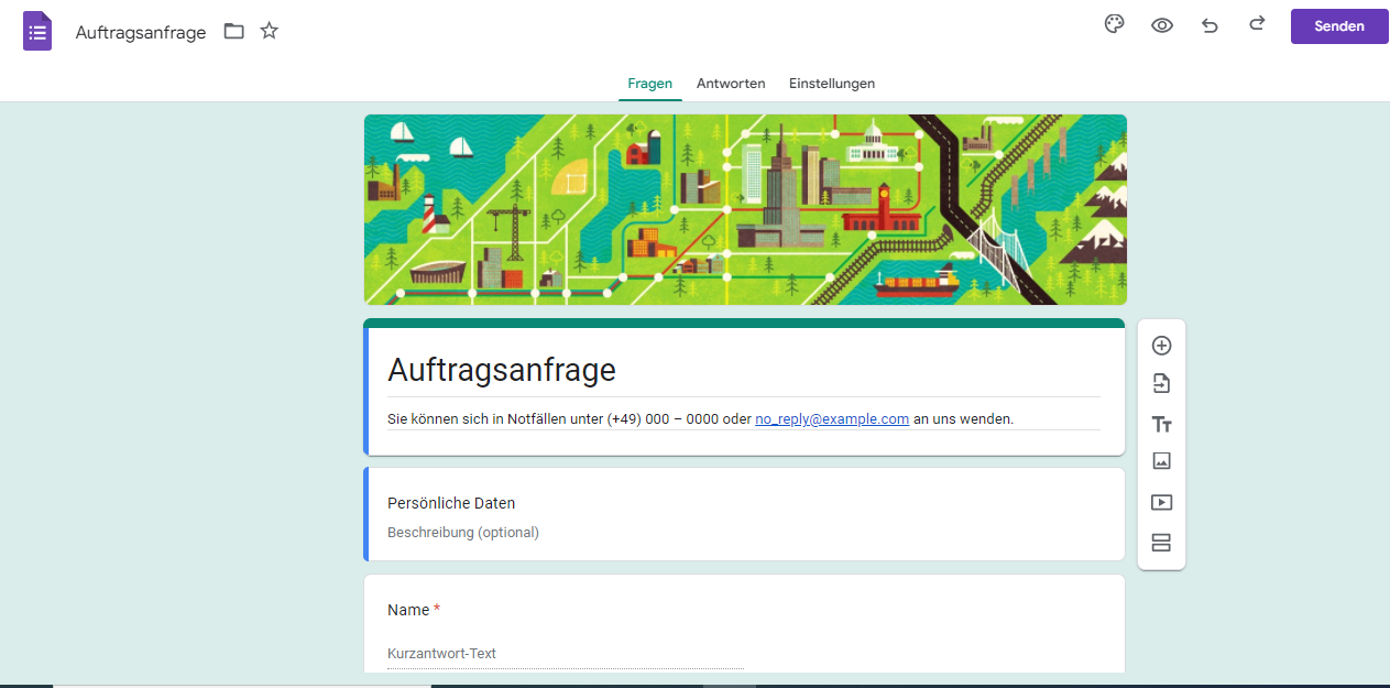 Screenshot der Vorlage für Arbeitsaufträge