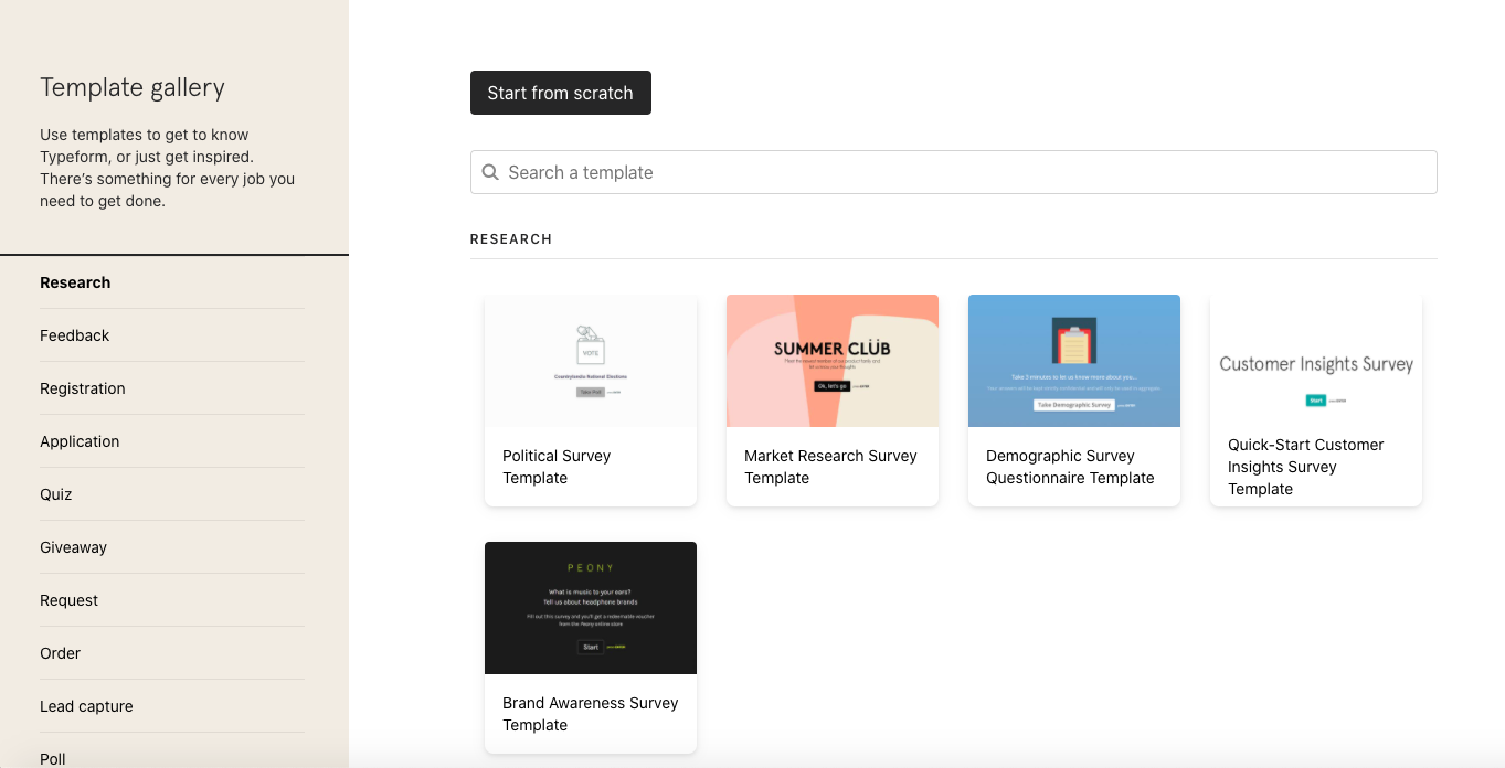 Screenshot von Typeform