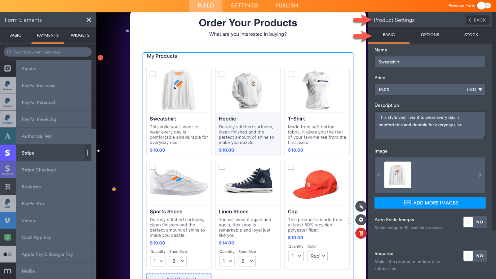 Clicking on the Basic Menu Under the Product Settings 
