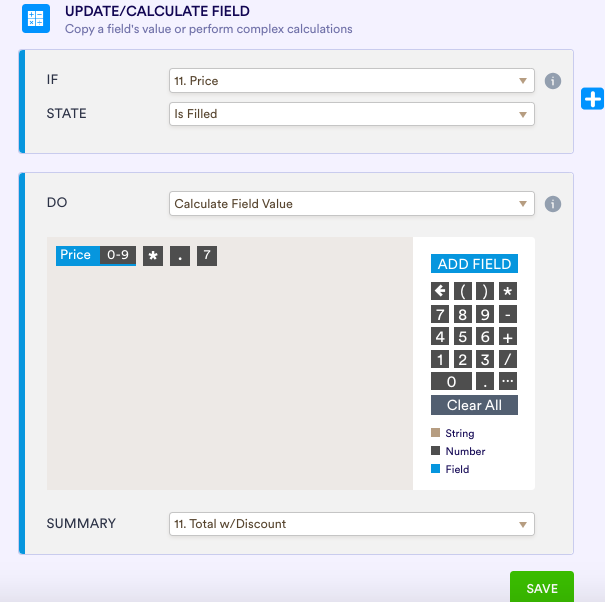 Setting Up the Update/Calculate Field Conditions