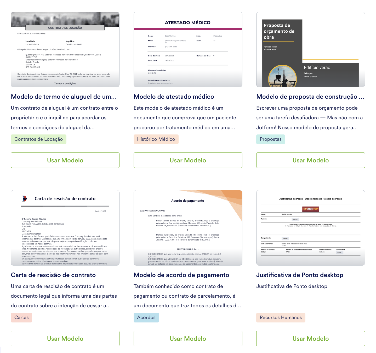 Imagem composta por vários modelos para PDFs da Jotform