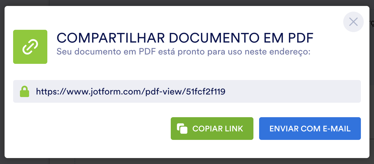 Janela Compartilhar Documento em PDF