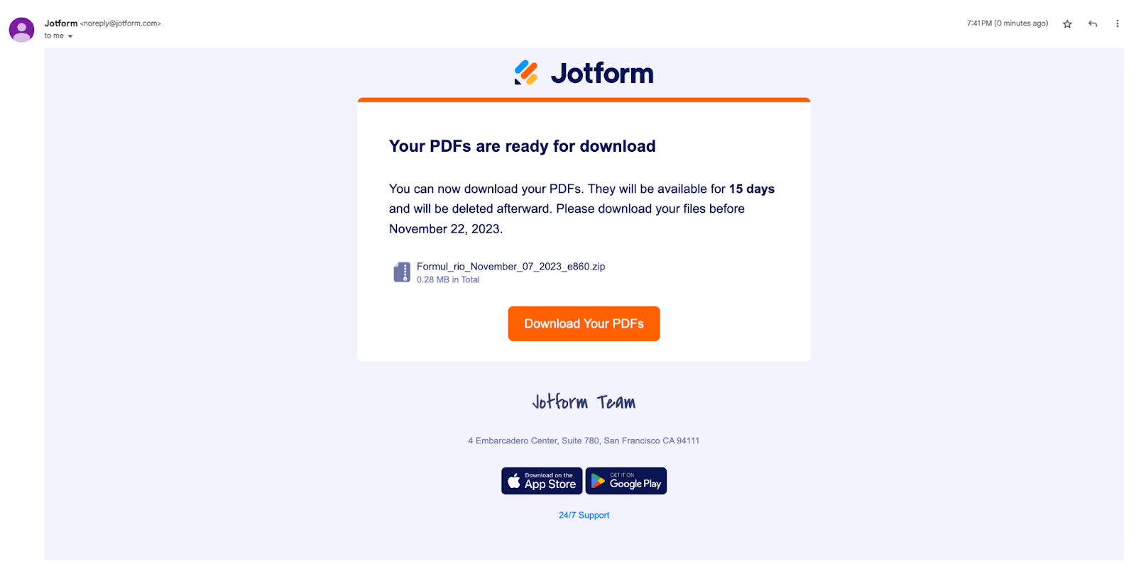 Envios em PDF encaminhados por e-mail em um arquivo ZIP