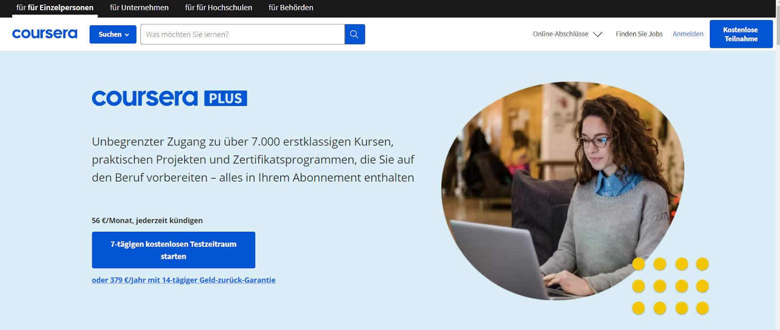 Landing page von Cousera