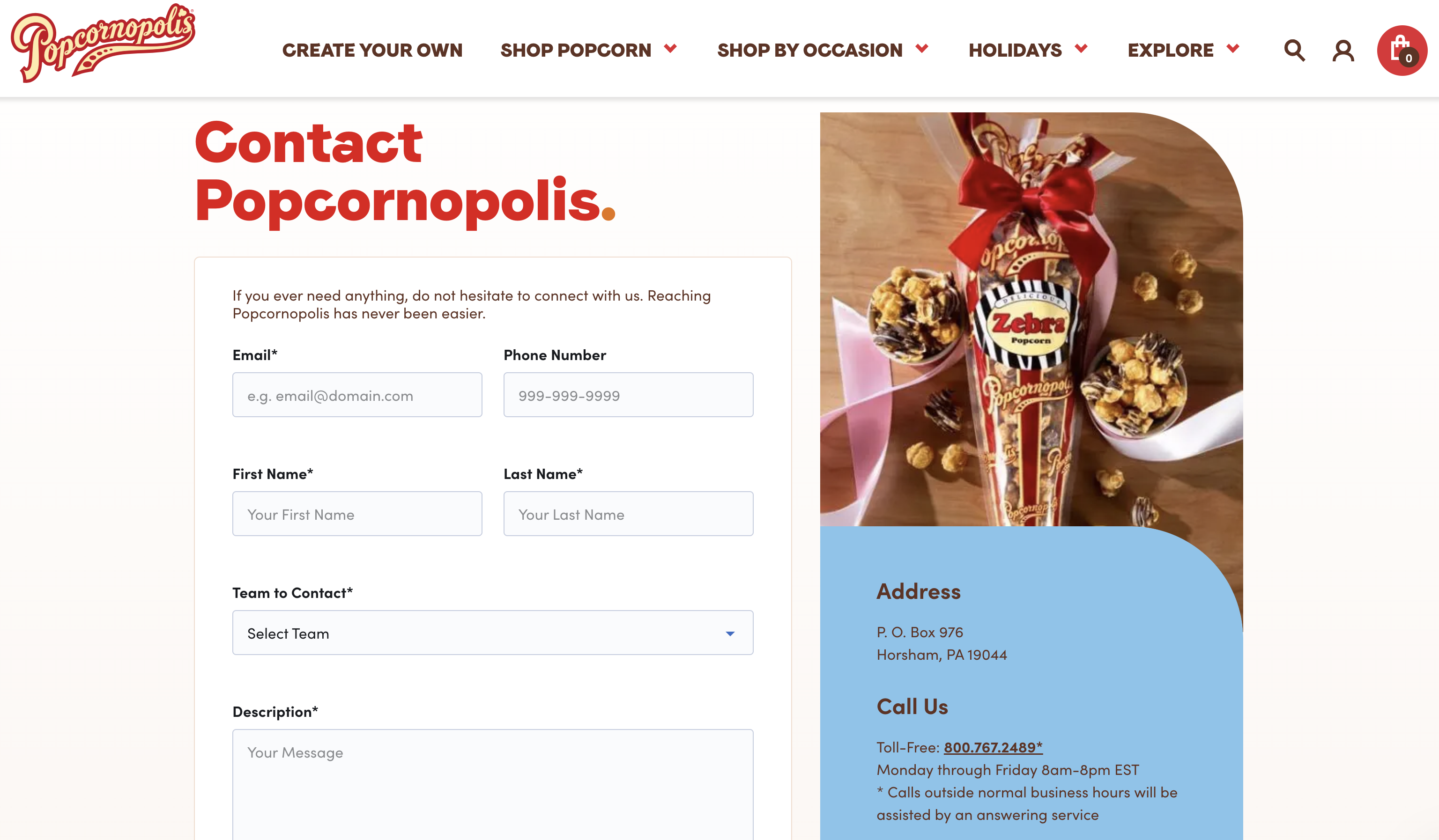 Popcornopolis Contact Us Page
