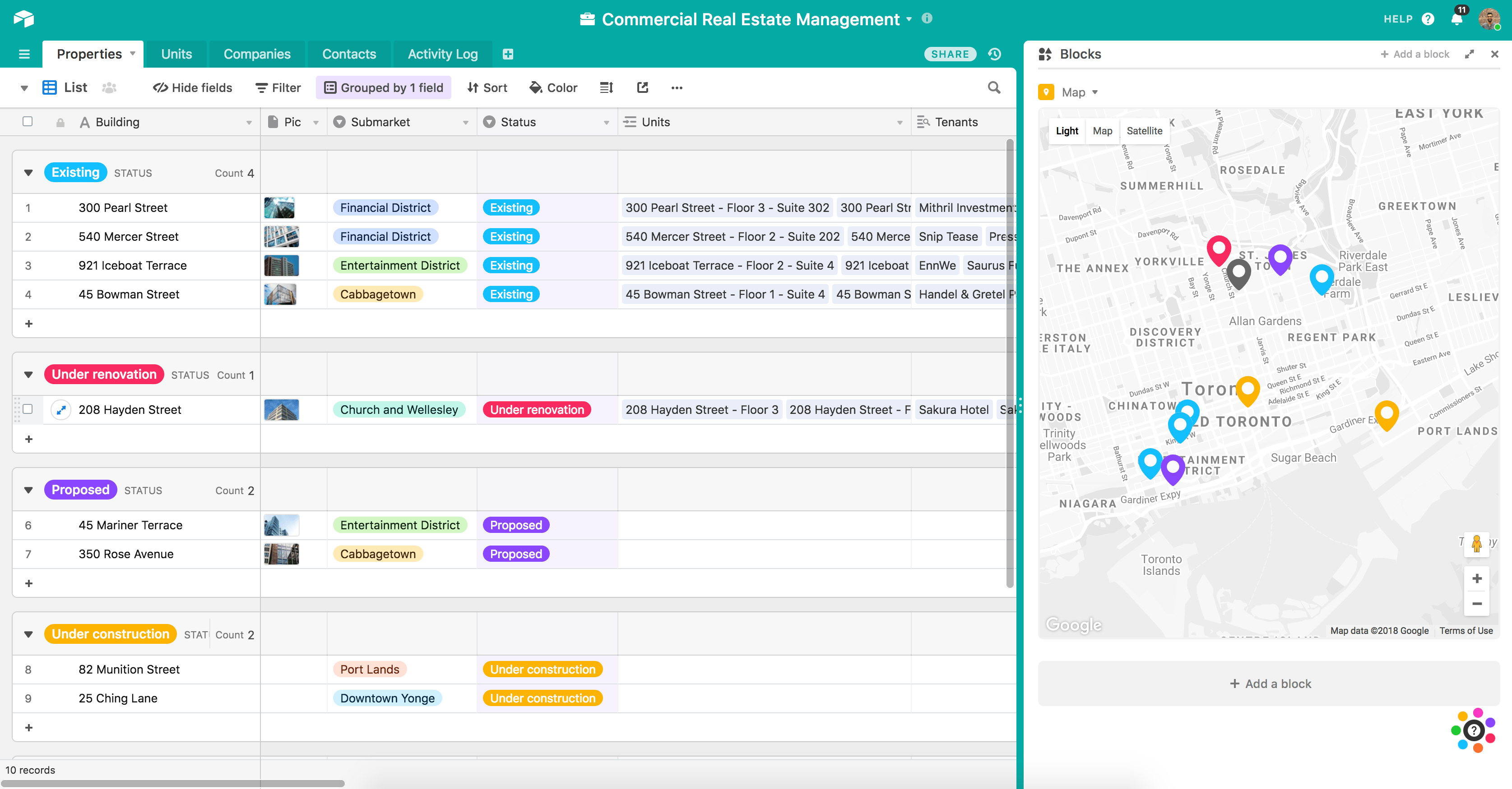 Airtable real estate management board