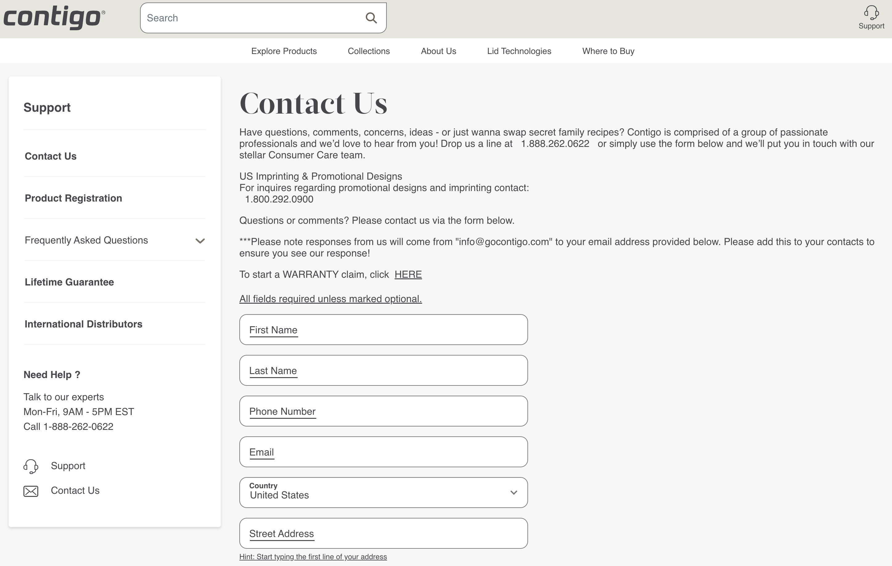 Contigo Contact Us Page